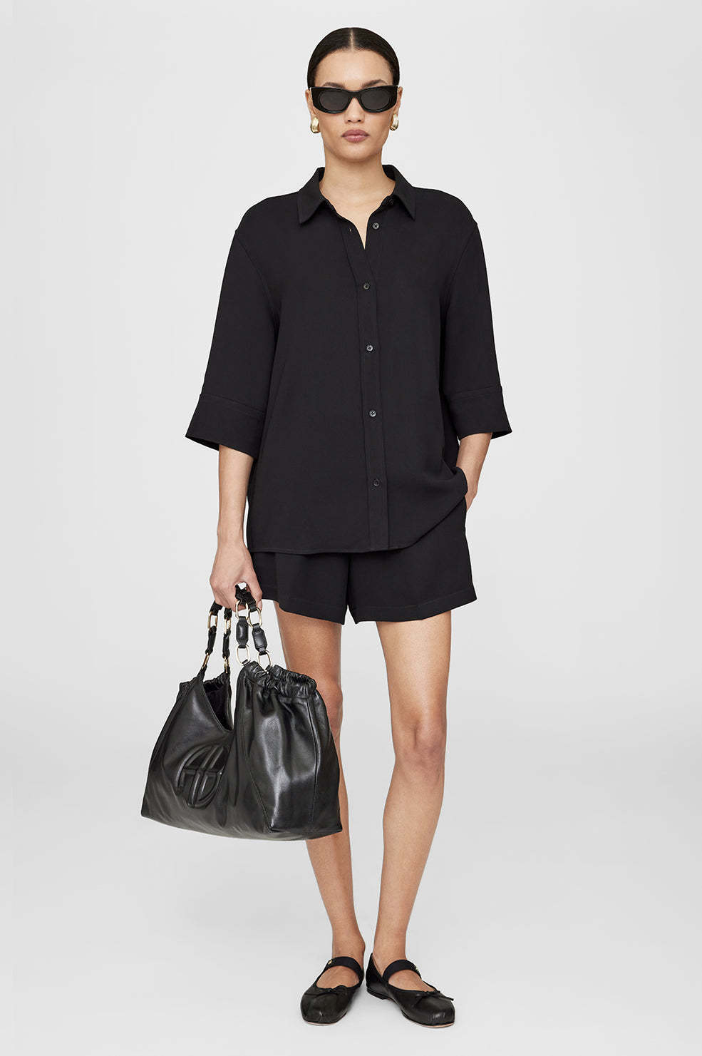 Shop Anine Bing Mary Button-up Shirt In Black