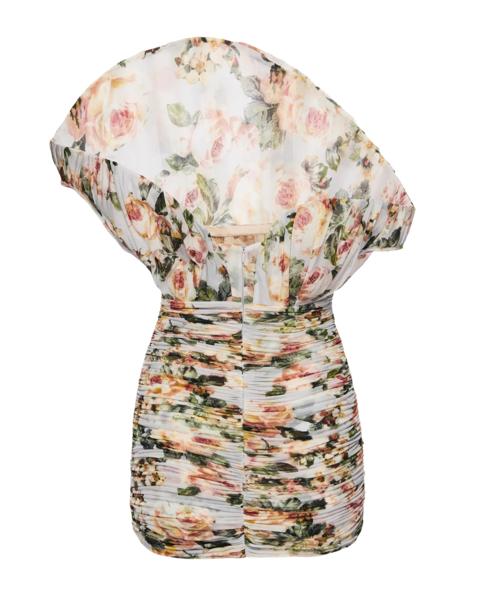 Magda Butrym One-shoulder Fan Mini Dress In Floral Print In Multi