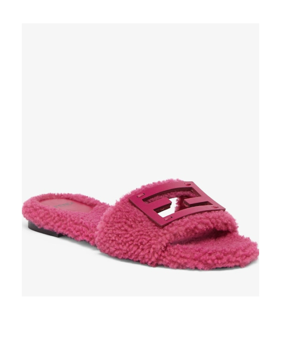 Fendi Baguette Shearling Mules In Pink