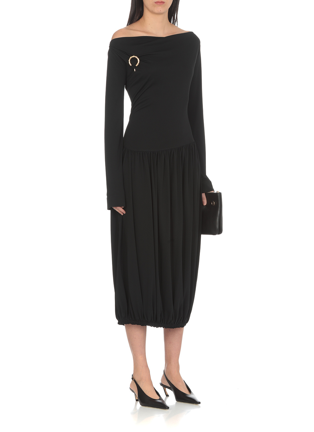 Lanvin Black Ls Drape Midi Dress In Black