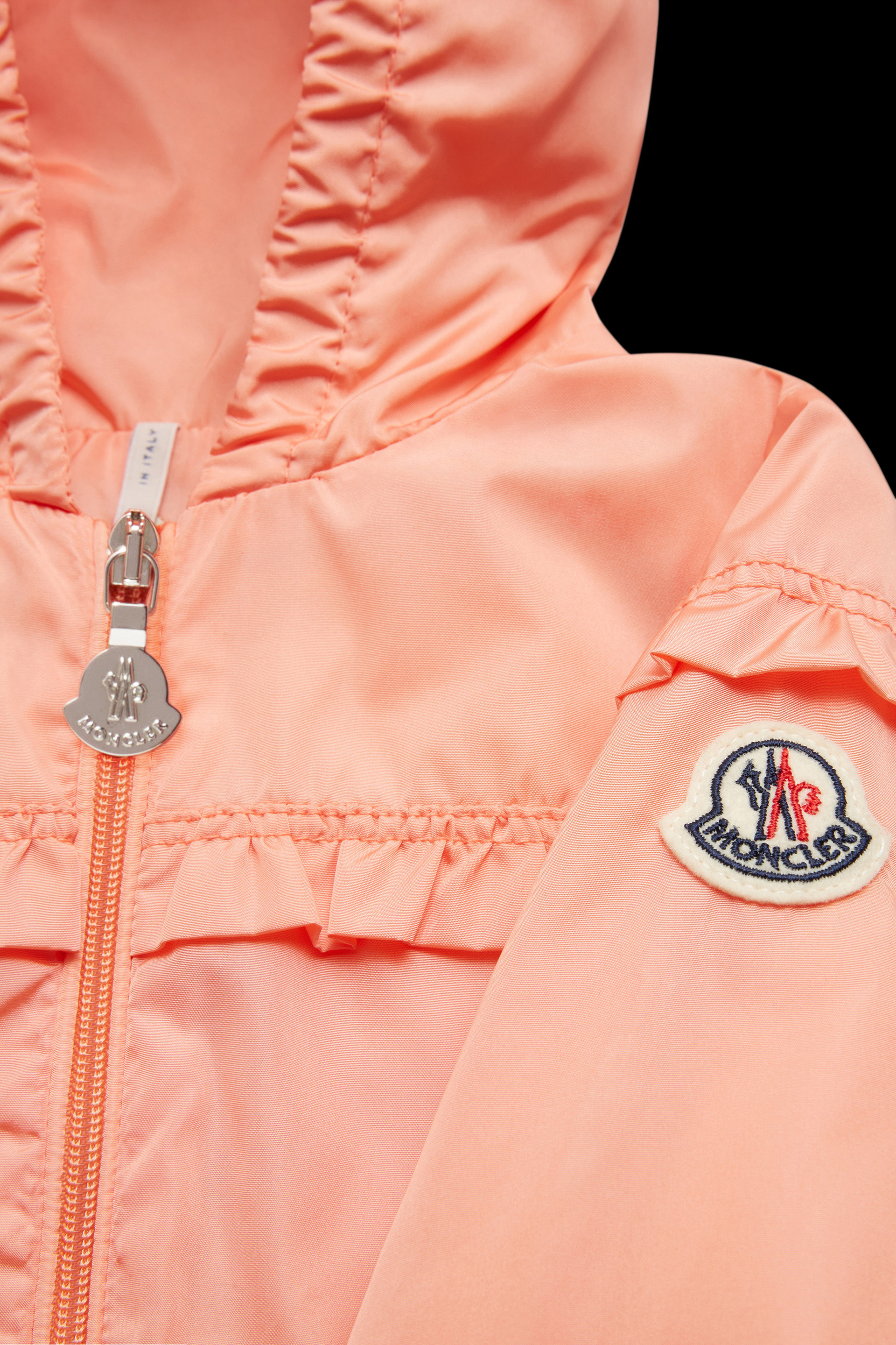 Moncler Ruffle-detail Hooded Jacket In Pink