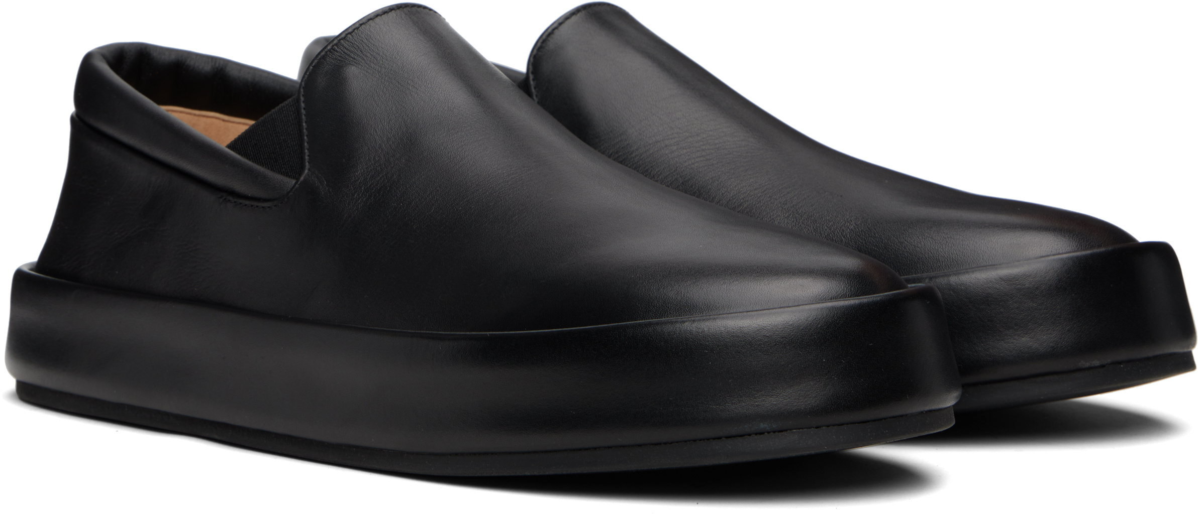 Marsèll Minimalist Black Calfskin Slip-on Slippers With Rubber Sole In Black