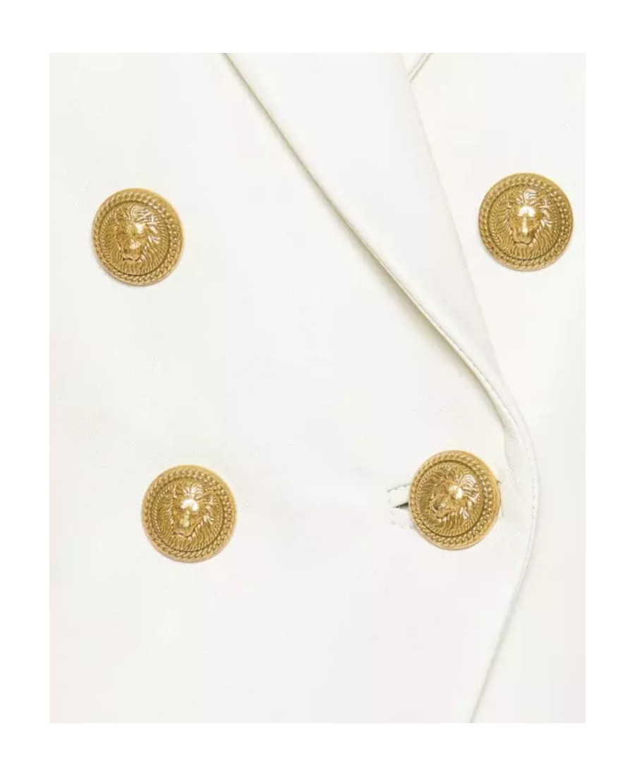 Balmain White Double-breasted Jacket With Peak Lapels And Logo Buttons In Fabric Women In White