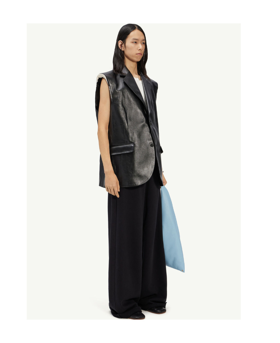 Mm6 Maison Margiela Leather Vest Sleeveless Flap Pockets In Black