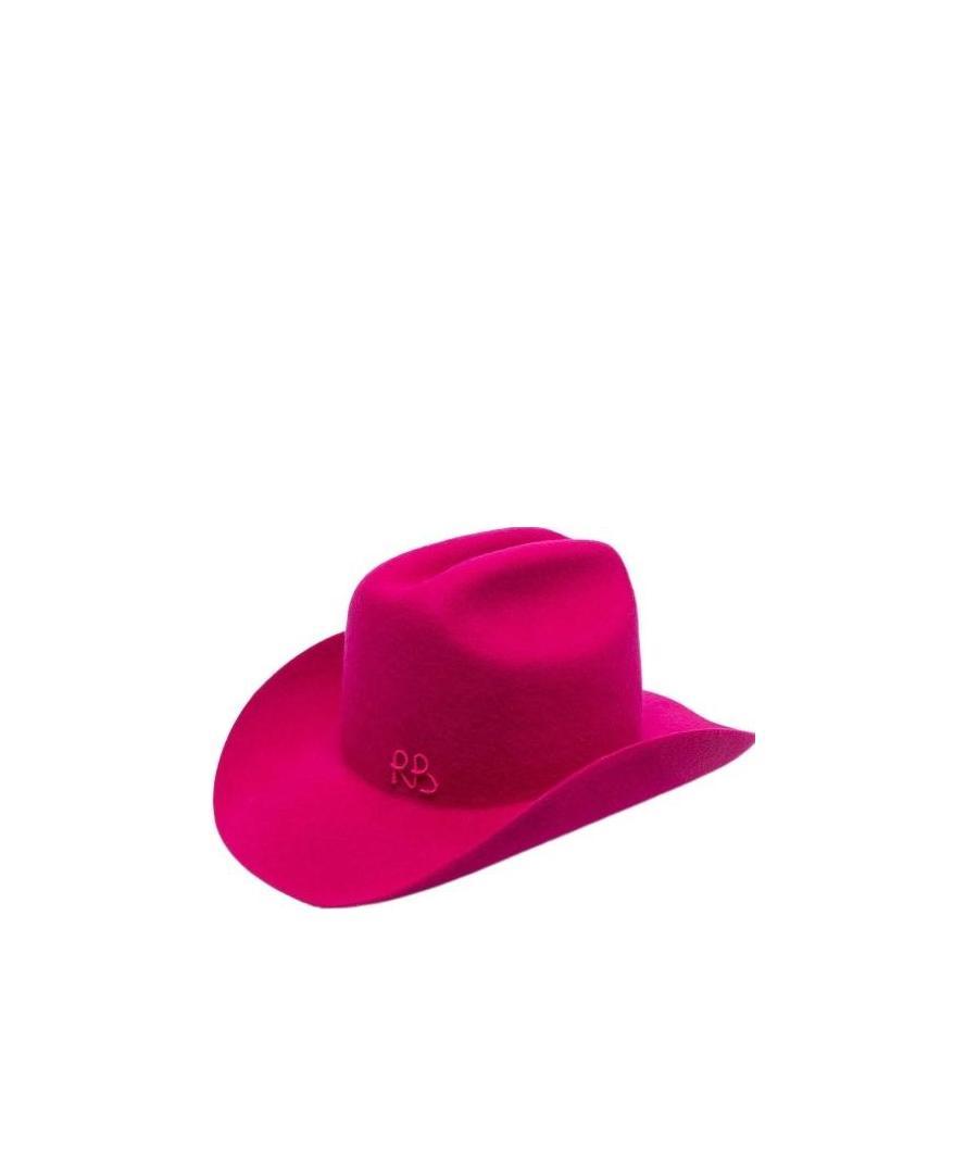 Ruslan Baginskiy Pink Fedora Hat In Felt With Wide Brim Woman In Red