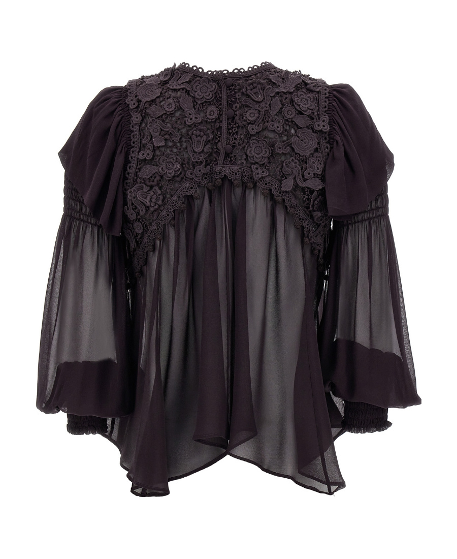 Isabel Marant 'puff Sleeves' Sheer Lace Top With Floral Embroidery In Black