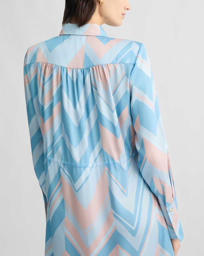 Liu •jo Liu Jo Chevron Pattern Midi Dress With Cinched Waist In Blue
