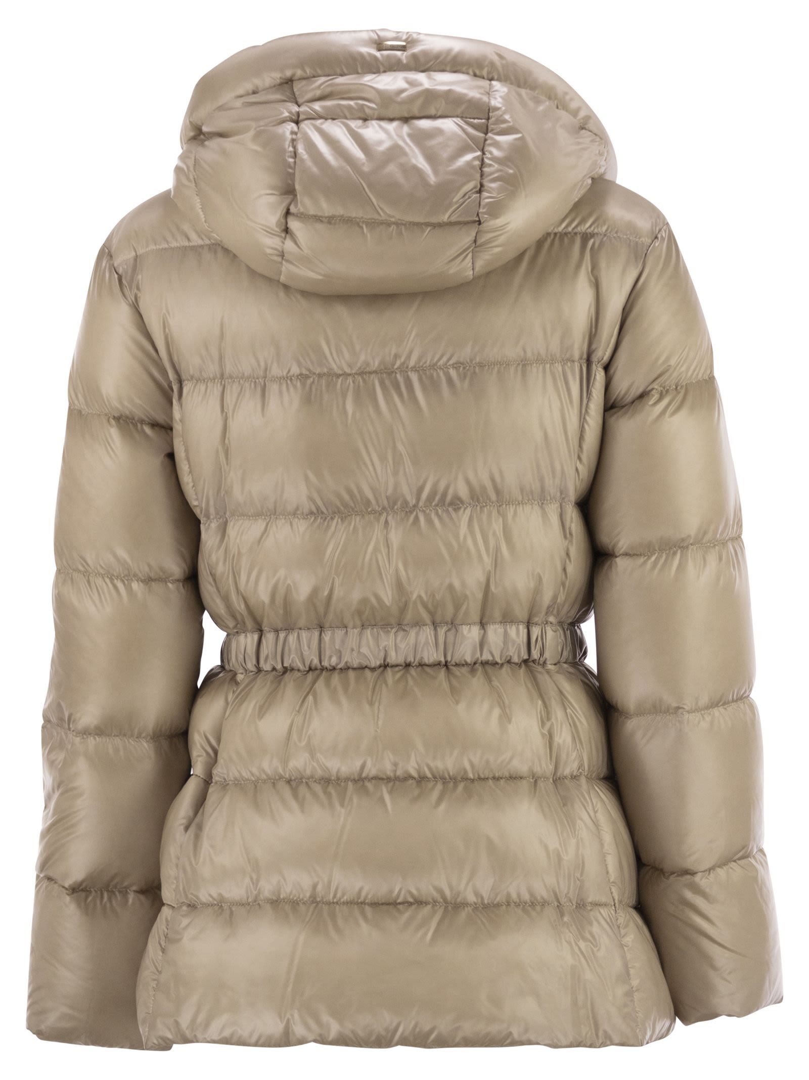 Herno Women Ultralight Nylon Down Jacket With Drawstring Waist In Brown