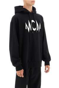 Mcm Floral Print Logo Hoodie In Organic Cotton In Black