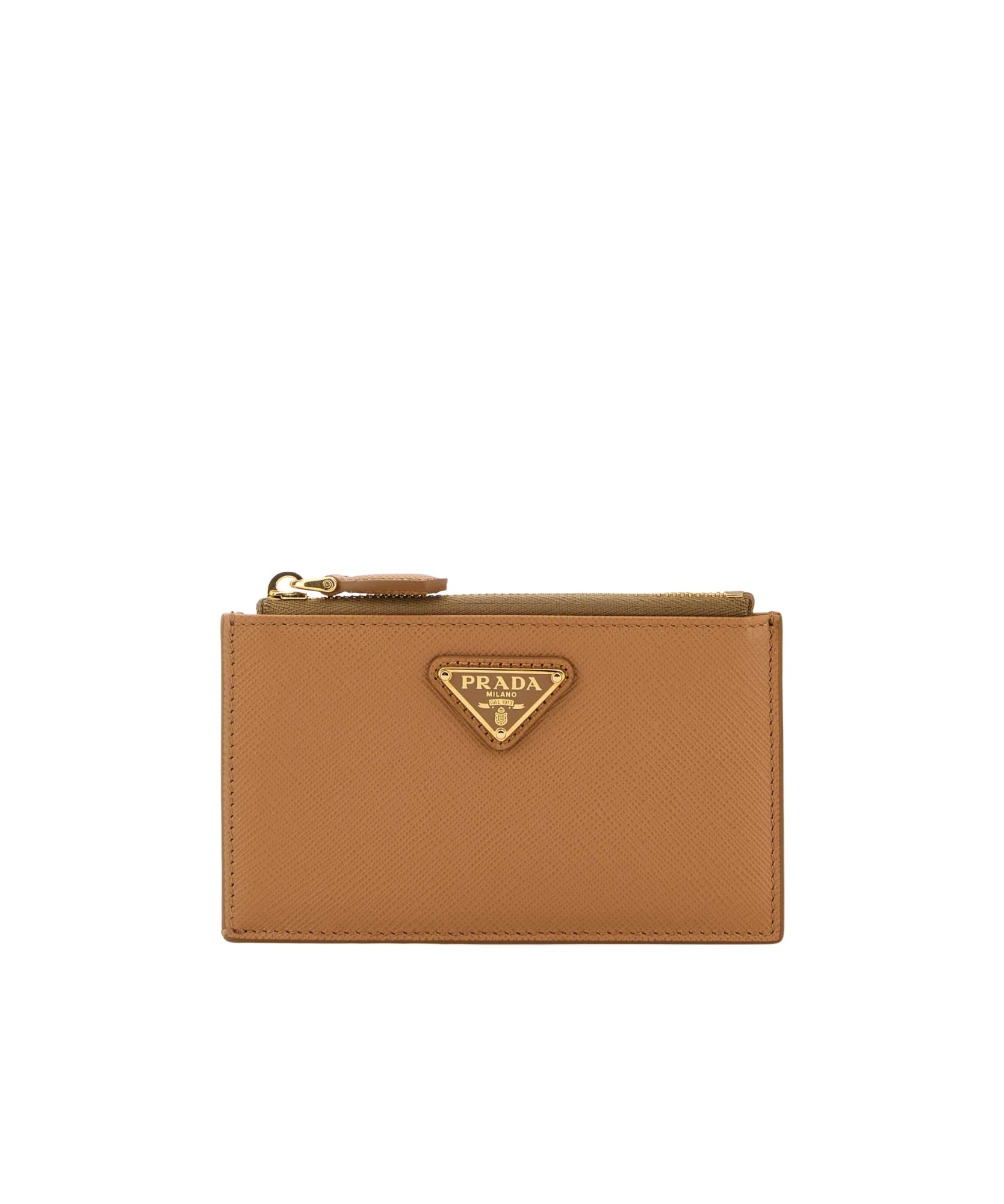 Prada Saffiano Leather Card Holder In Brown