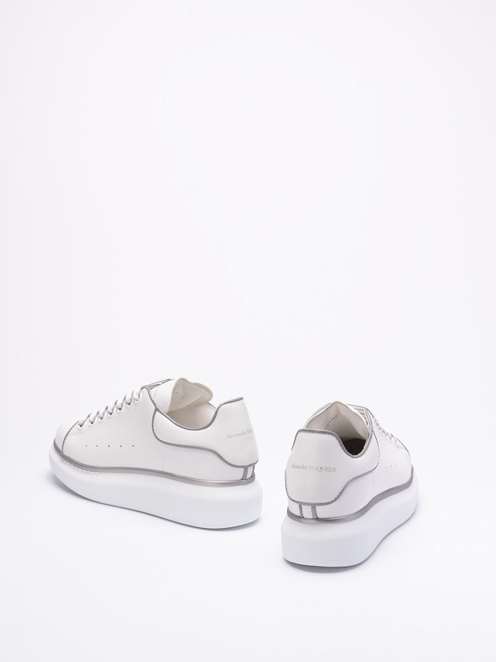 Alexander Mcqueen White Oversized Sneakers With Silver Piping In White
