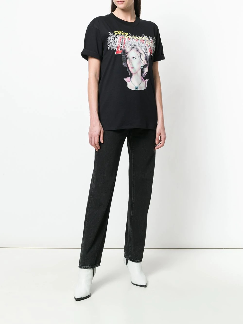 Off-white Printed T-shirt With Round Neck In Black