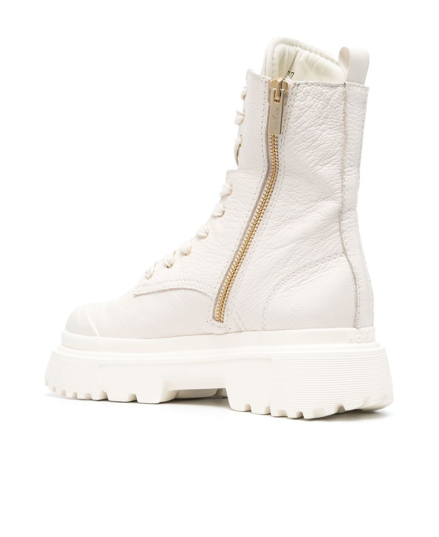 Hogan Crinkle-effect Lace Up Boots In White