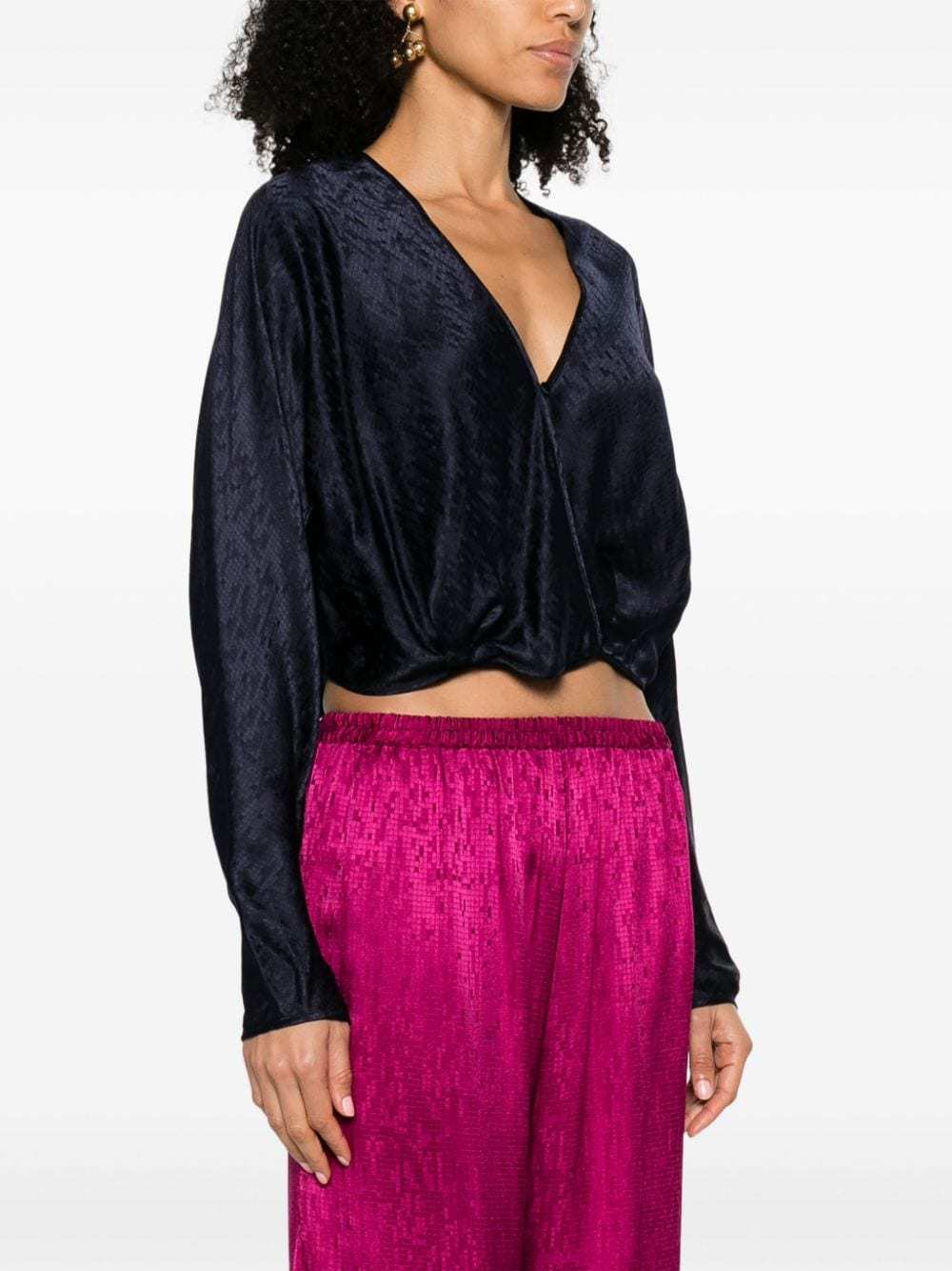 Shop Forte Forte Long-sleeved V-neck Blouse In Black