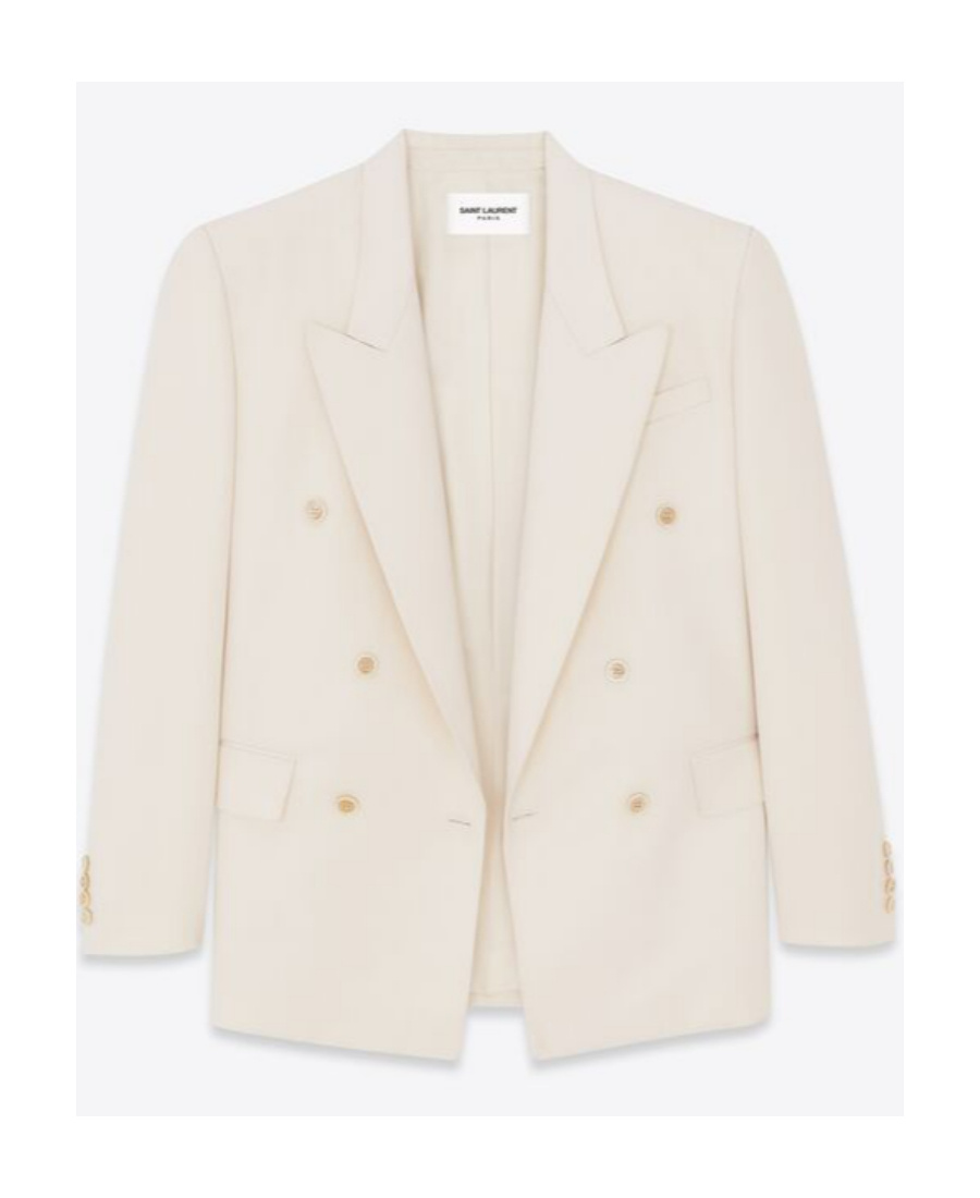 Saint Laurent Peak-lapels Wool Blazer In Off-white
