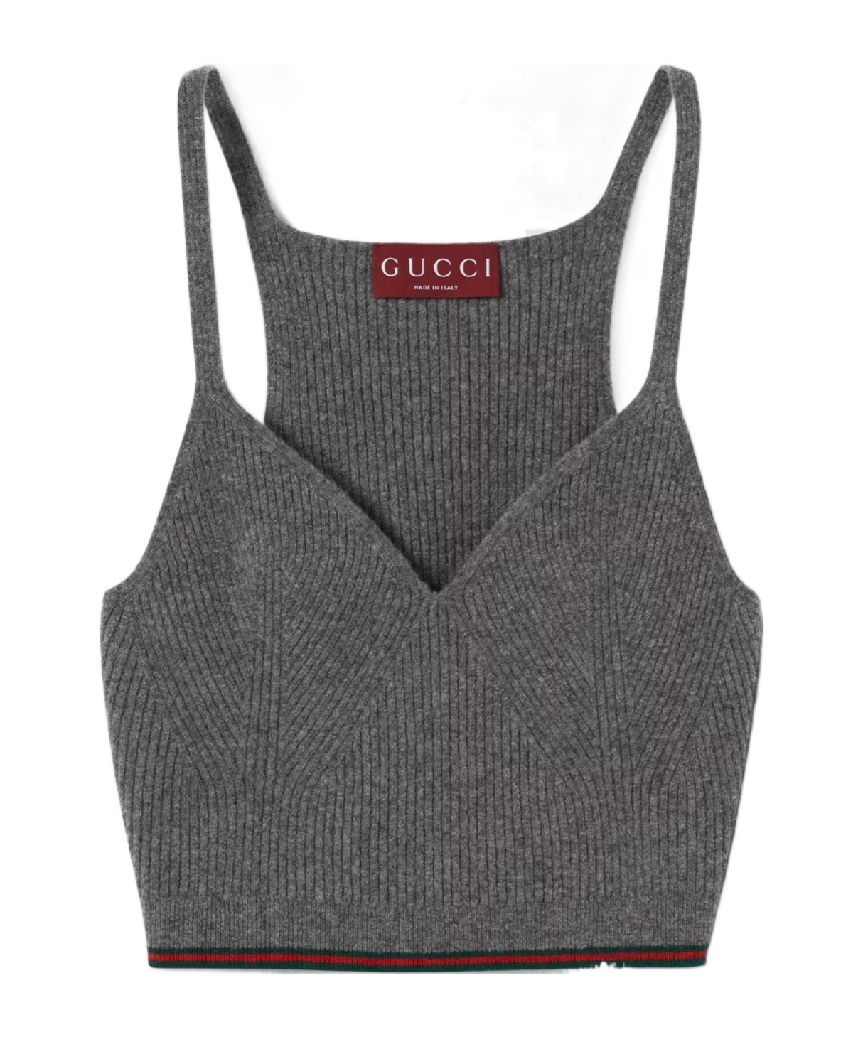 Gucci Felted Wool Ribbed Top With Web In Gray
