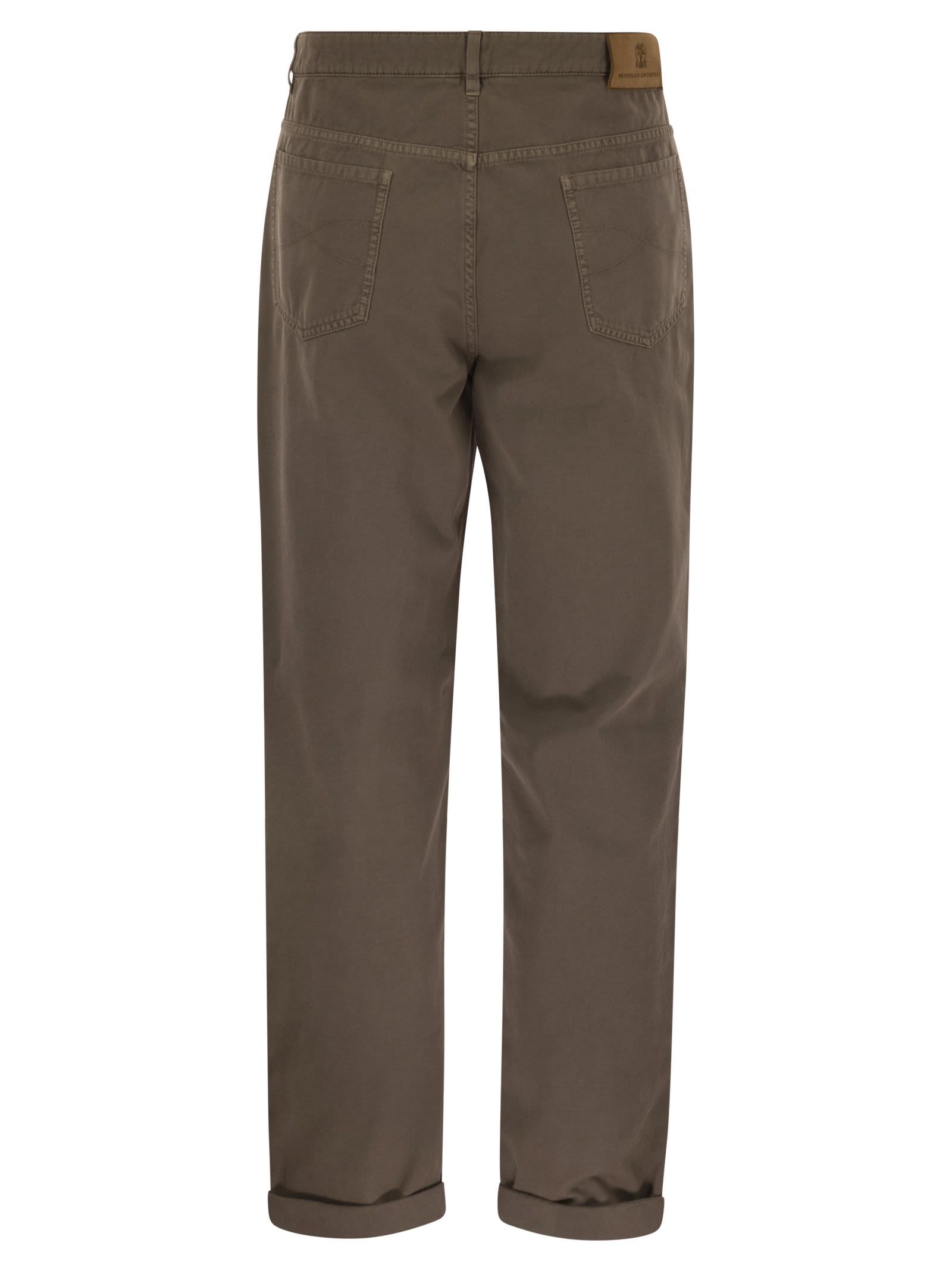 Brunello Cucinelli Men Five-pocket Cotton Gabardine Pants In Brown
