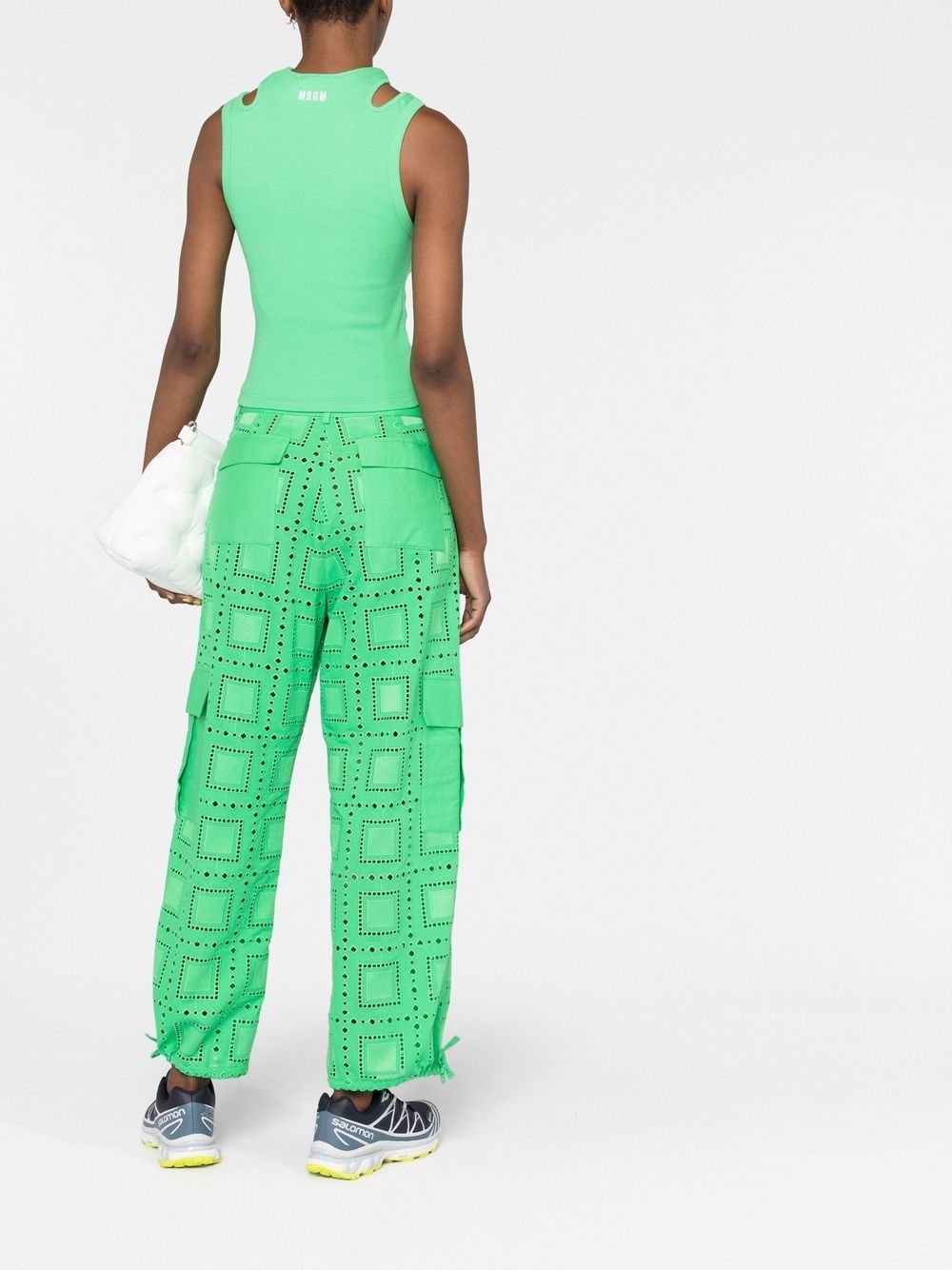 Msgm Light Green Ribbed Tank Top With Cut-out Detailing In Cotton Woman In Green