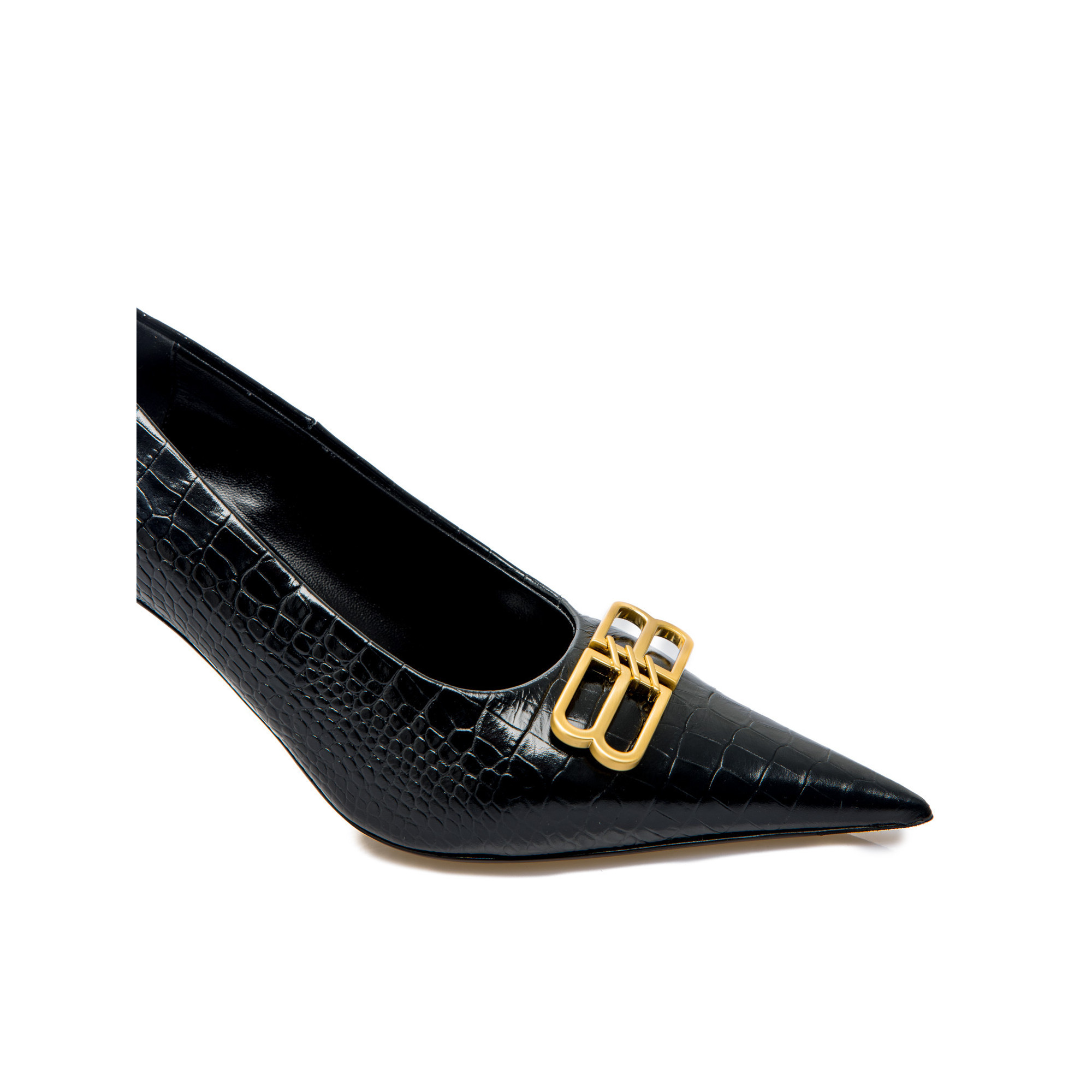Balenciaga 80mm Square Knife Bb Crocodile-embossed Pointed Pumps In Black