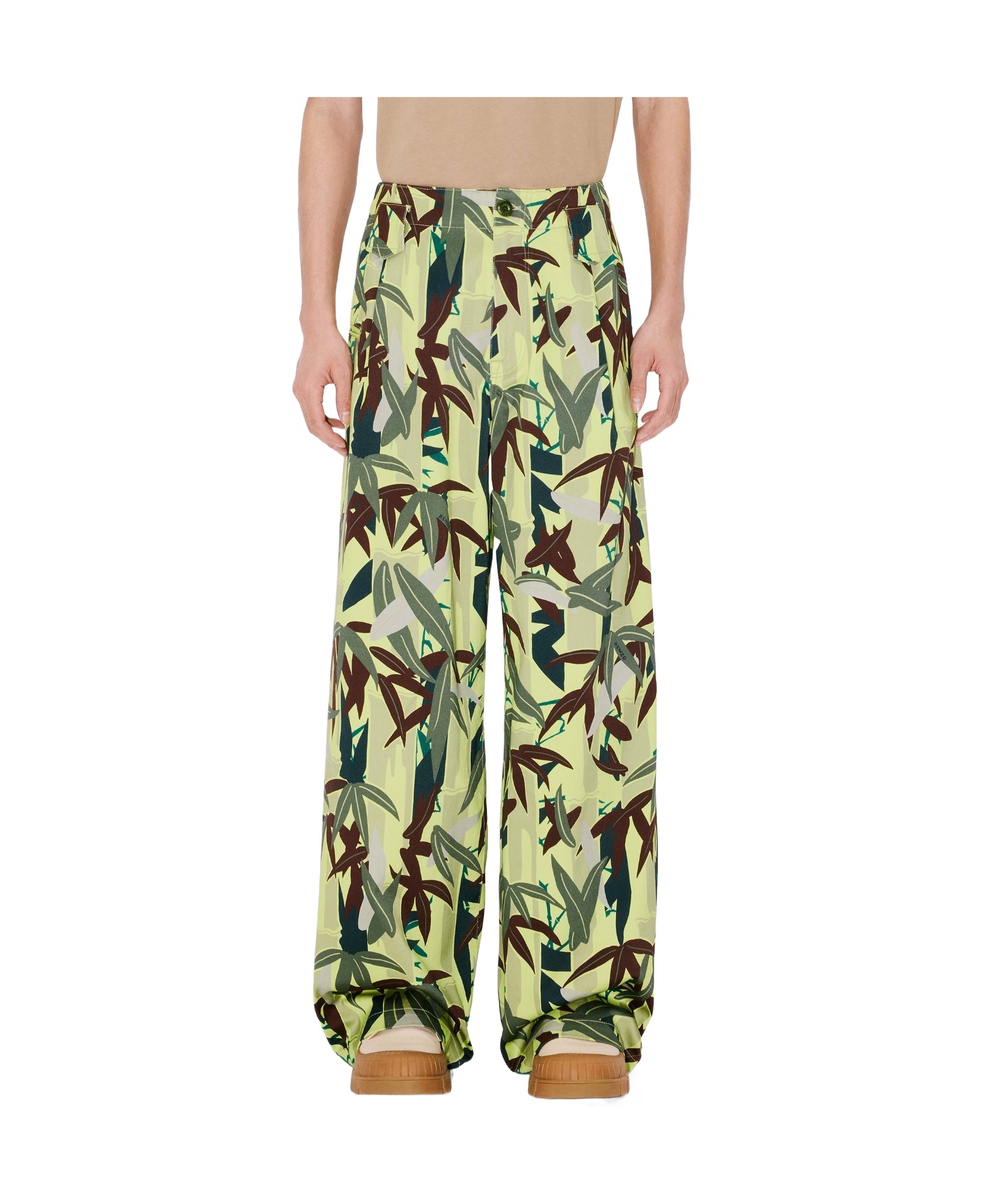 Kenzo Chiku-rin Camo-print Trousers In Vanilla