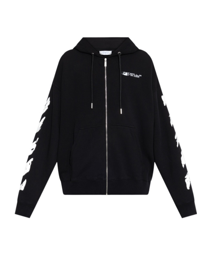 Off-white Brushstroke Arrow Print Zip-up Hoodie In Black