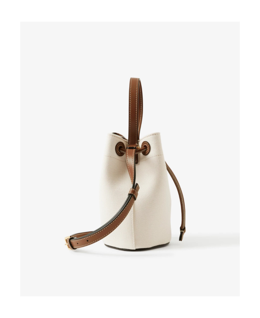 Burberry Mini Drawstring Canvas Bucket Bag In Nude