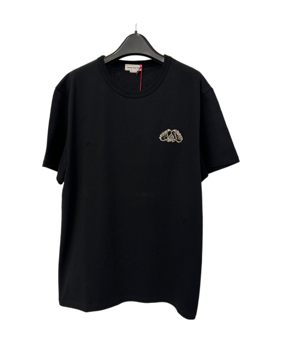 Alexander Mcqueen Crystal Decorated Logo T-shirt In Black