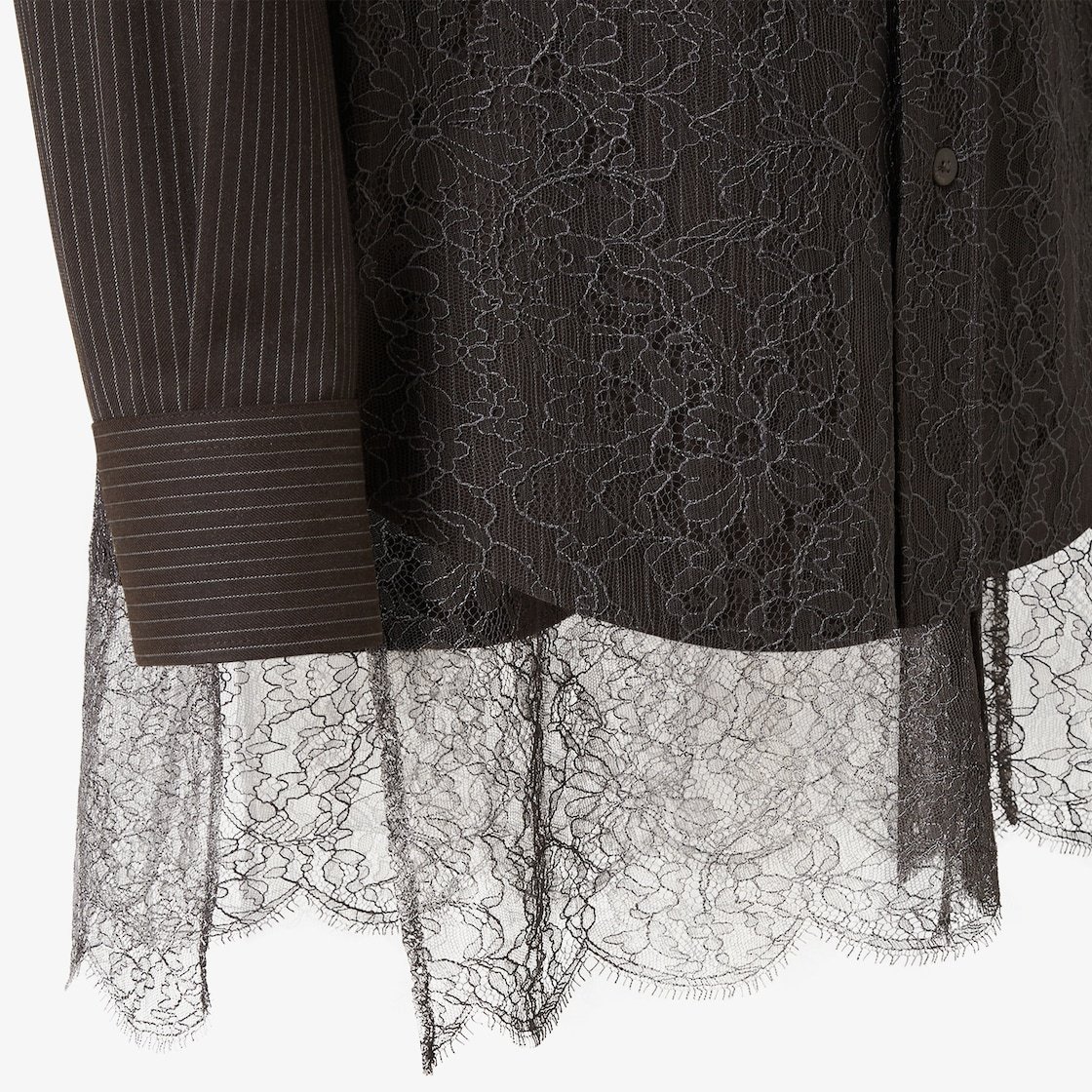 Fendi Wool Shirt With Lace Hem And Long Sleeves In Brown