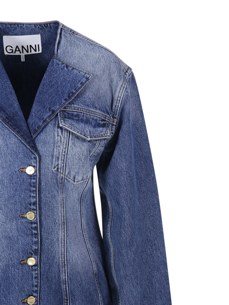 Ganni Blue Sparkle Denim Blazer In Blue