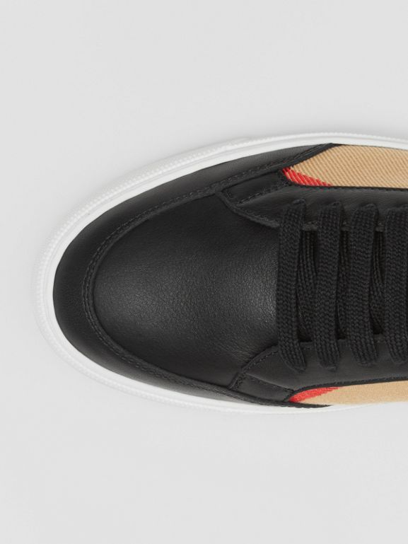 Burberry Check Leather Sneakers In Neutral