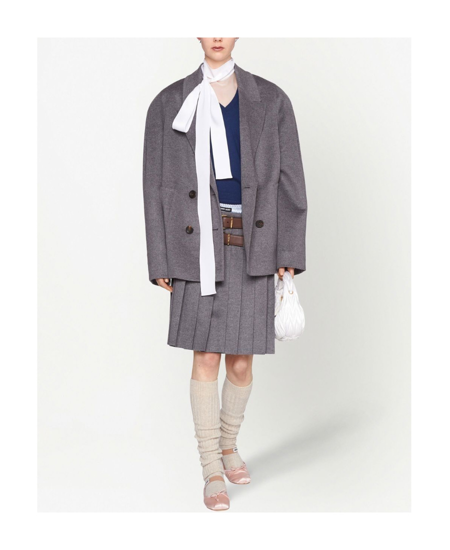 Miu Miu Oversized Double-breasted Velour Blazer In Gray