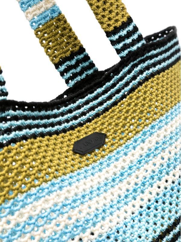 LANVIN STRIPED CROCHET COTTON TOTE BAG