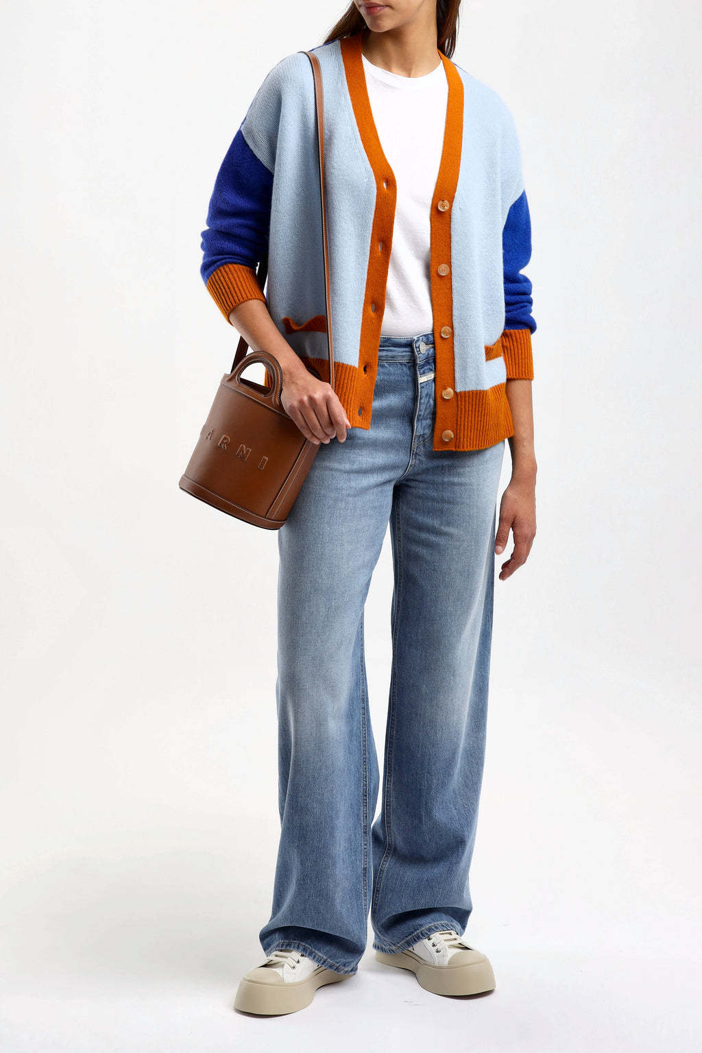 Marni Contrasting-trim Knit Cardigan In Blue