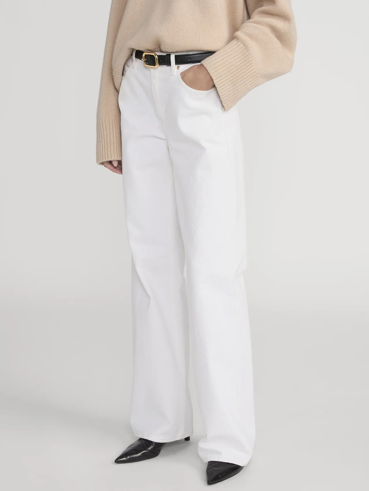 Frame Le Pixie Slim Fit Palazzo Pants In White
