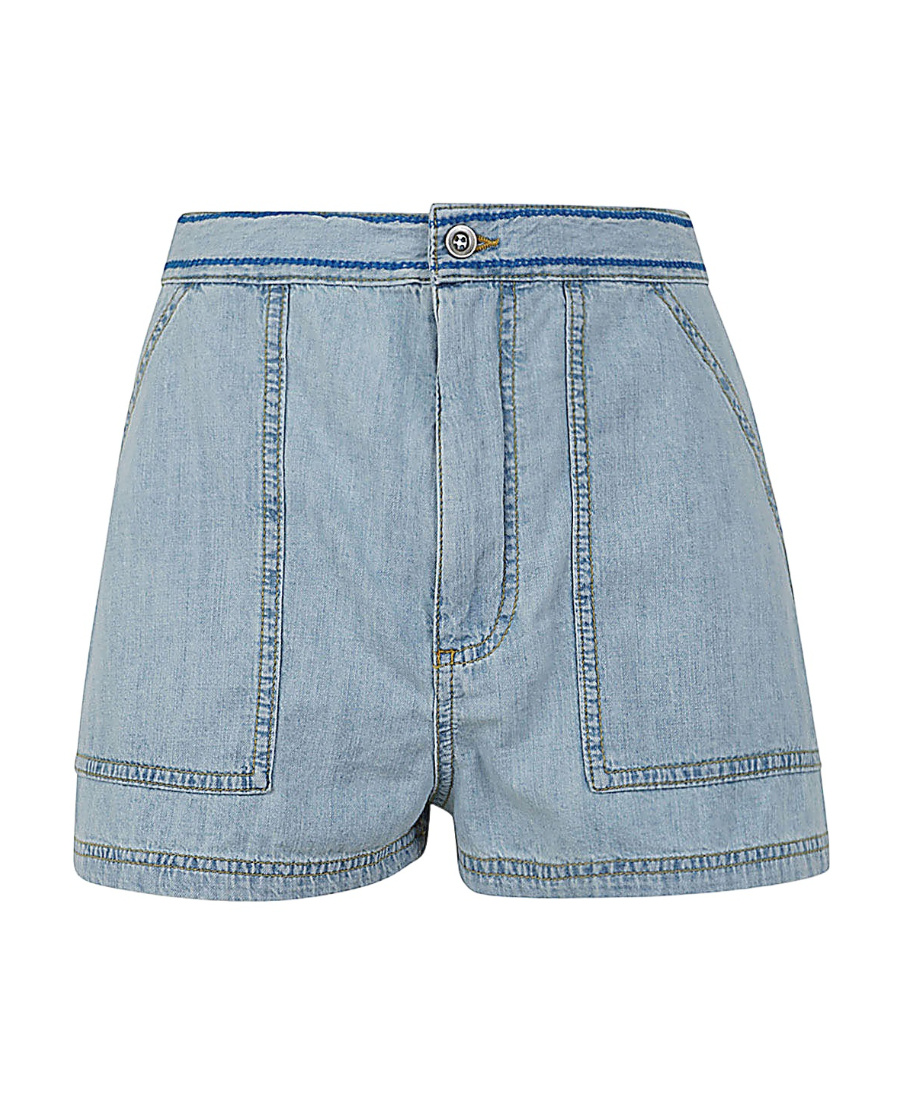 Marni Embroidered-logo Denim Shorts In Blue