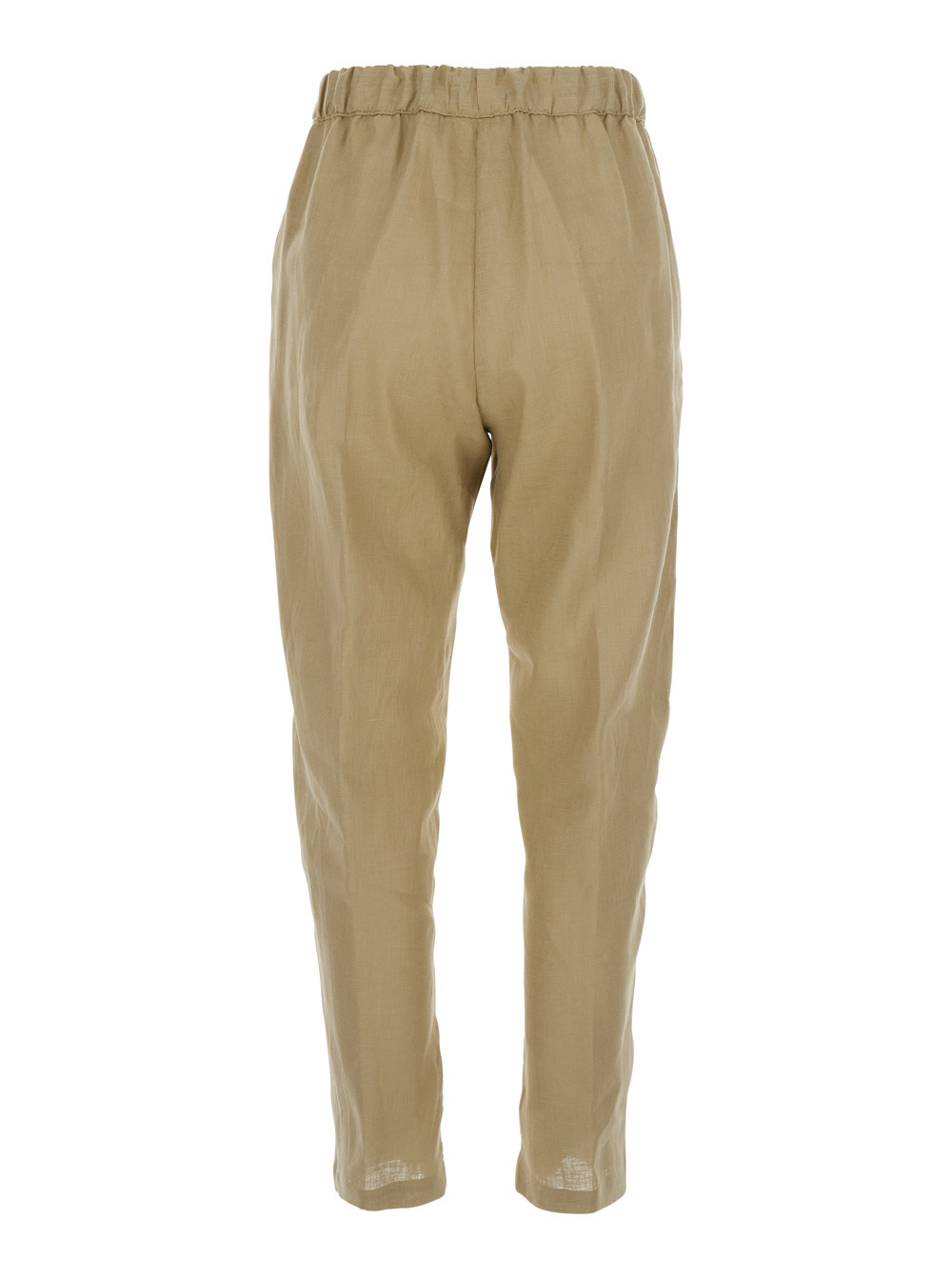 Semicouture Beige Pants With Elastic Waist With Drawstring In Linen Woman