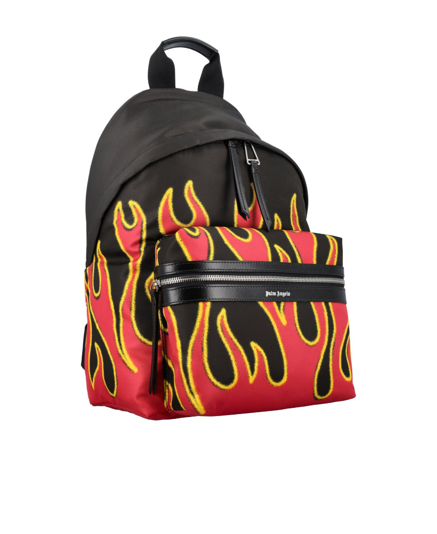Palm Angels Flames Print Backpack In Black