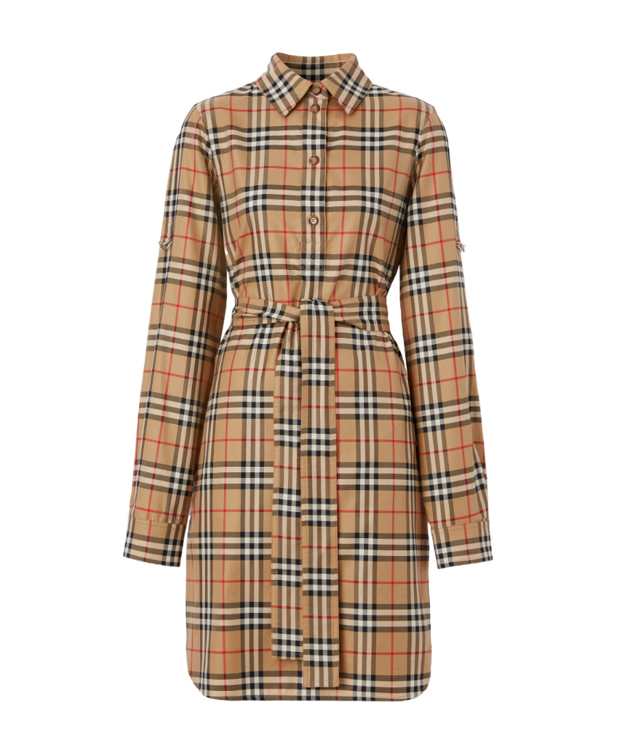Shop Burberry Vintage Check Cotton Tie-waist Shirt Dress In Brown