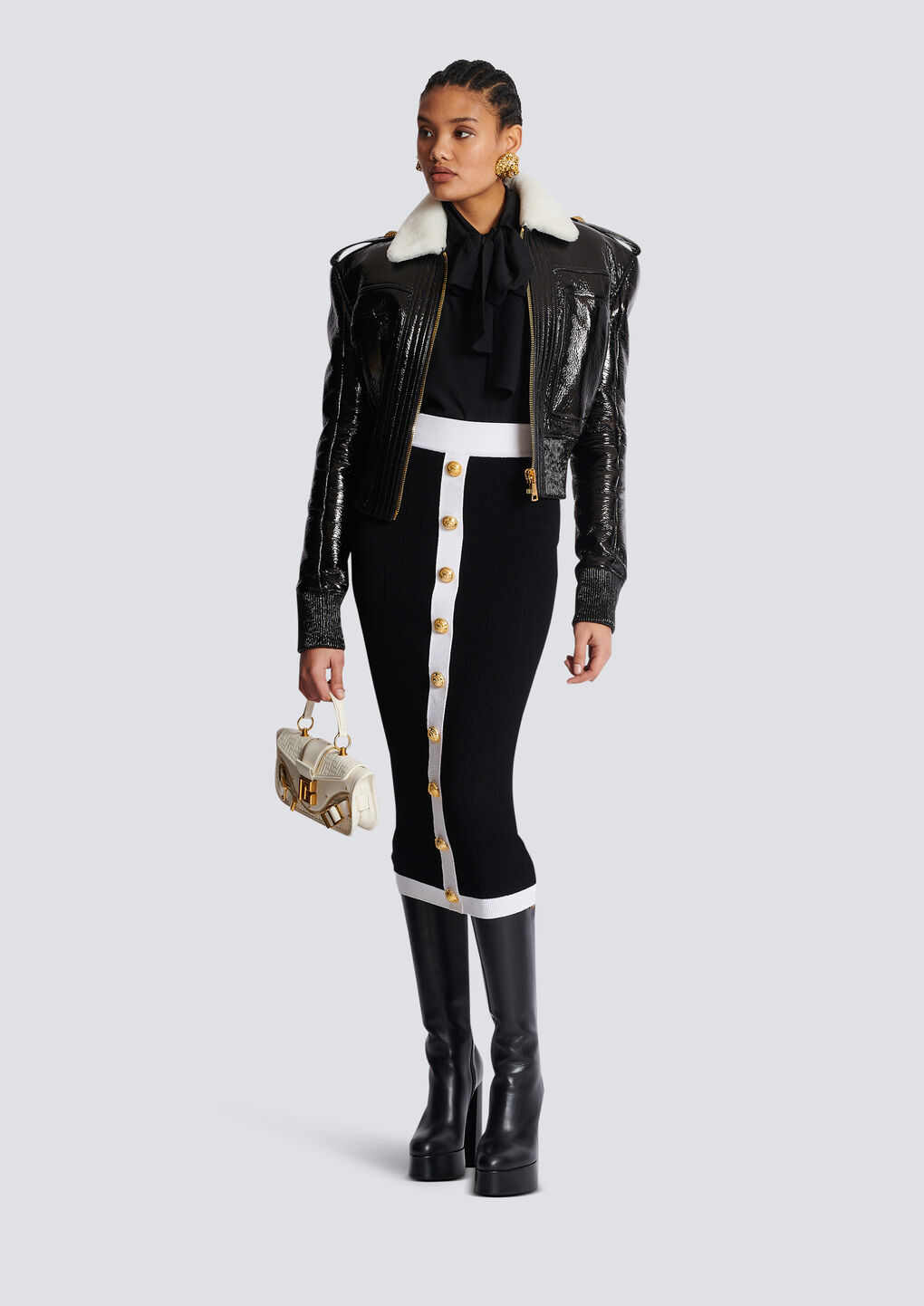 Balmain Button-embellished Ribbed-knit Midi Skirt In Black
