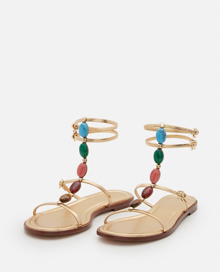Gianvito Rossi Gemstone Detailed Flat Leather Sandals In Nude