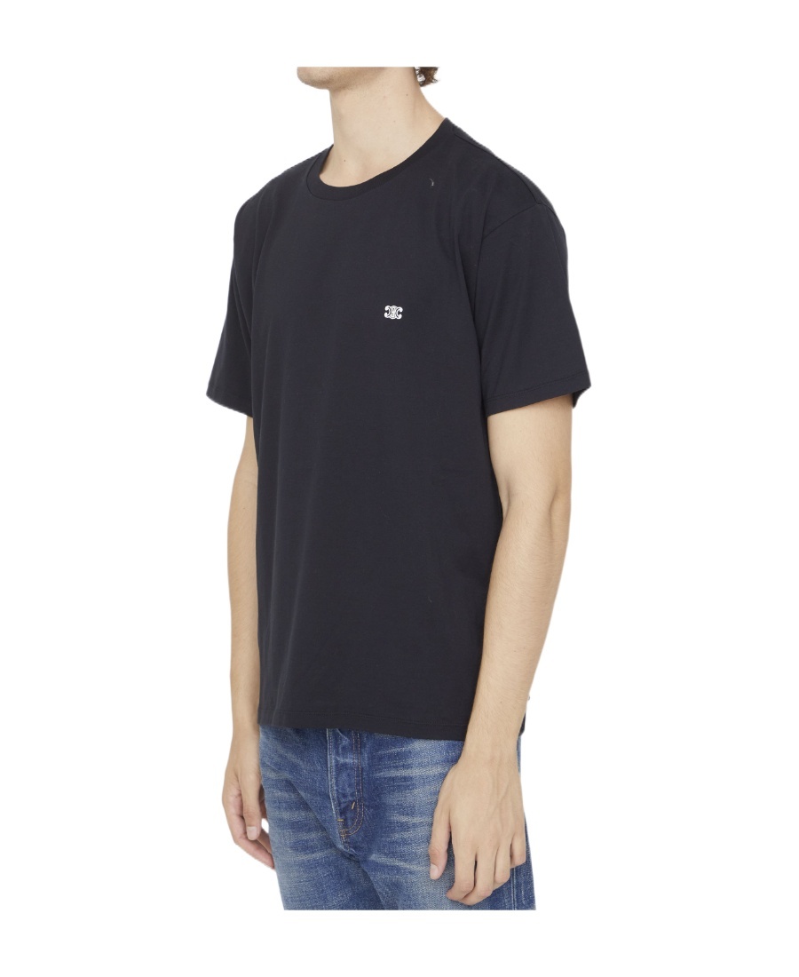Celine T-shirt With Round Neck And Short Sleeves In Black