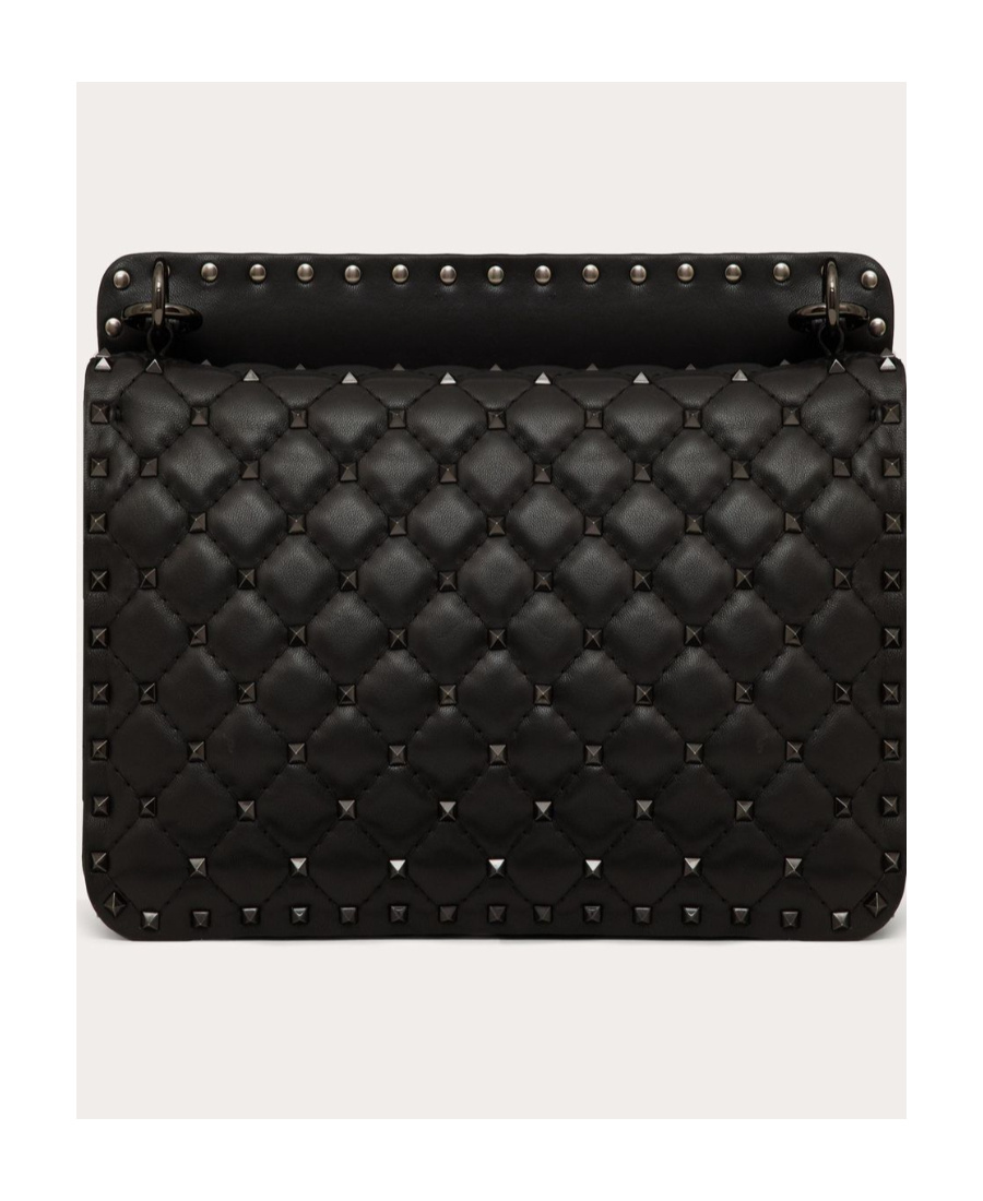 Valentino Rockstud Spike Lambskin Shoulder Bag In Black