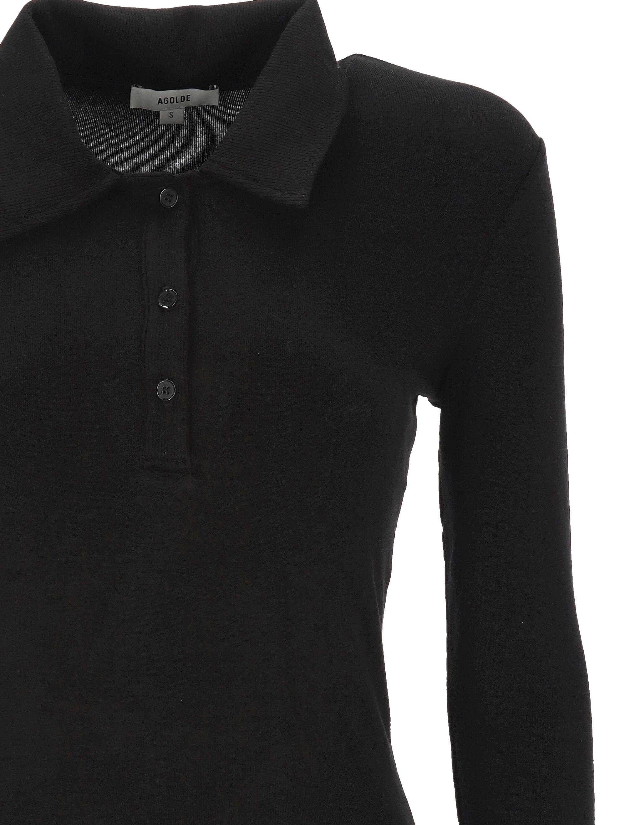 Agolde Button-down Long-sleeved Polo Shirt In Black