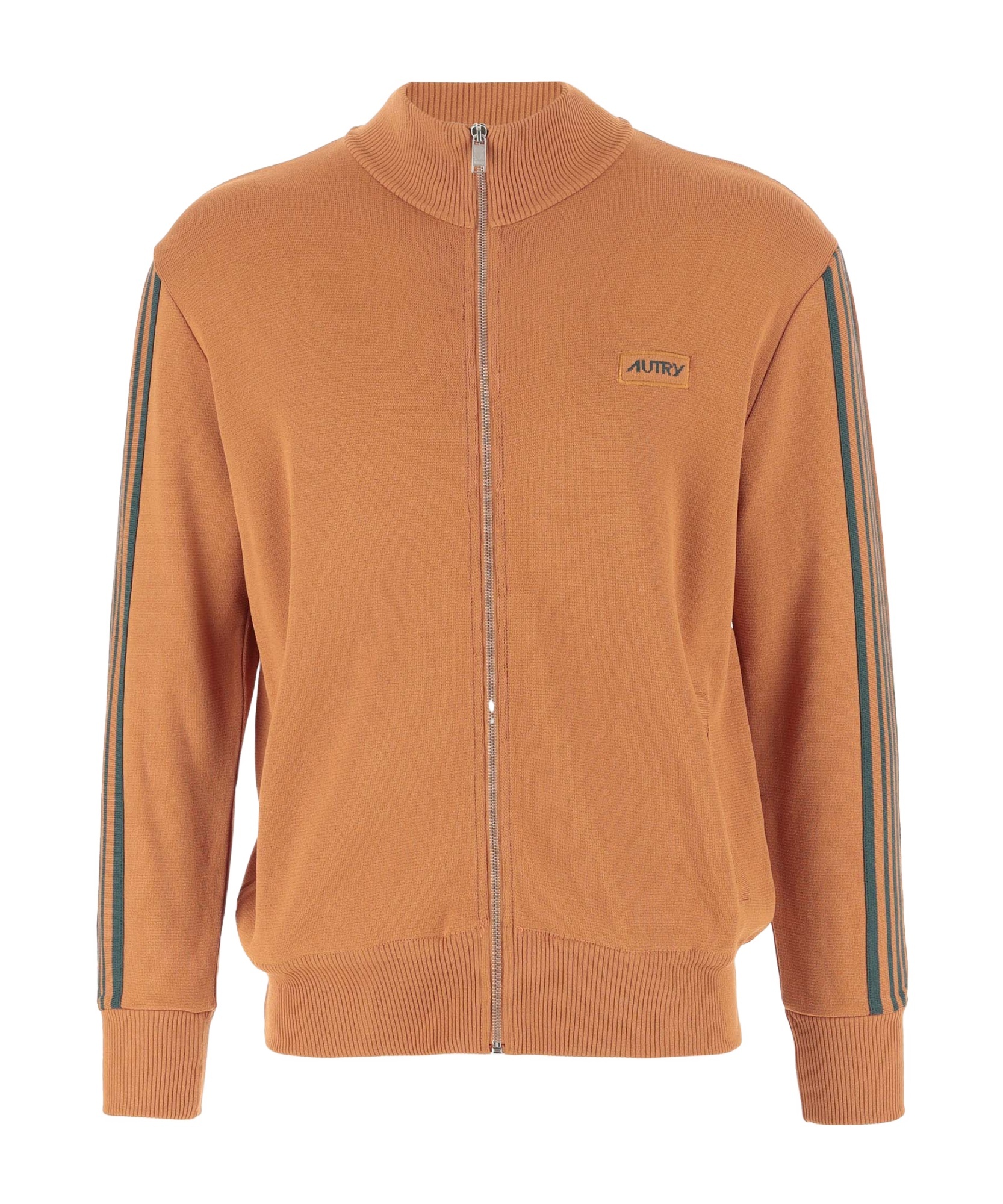 Autry Solid Color Sweatshirt With Zip Closure And Contrasting Deta In Brown