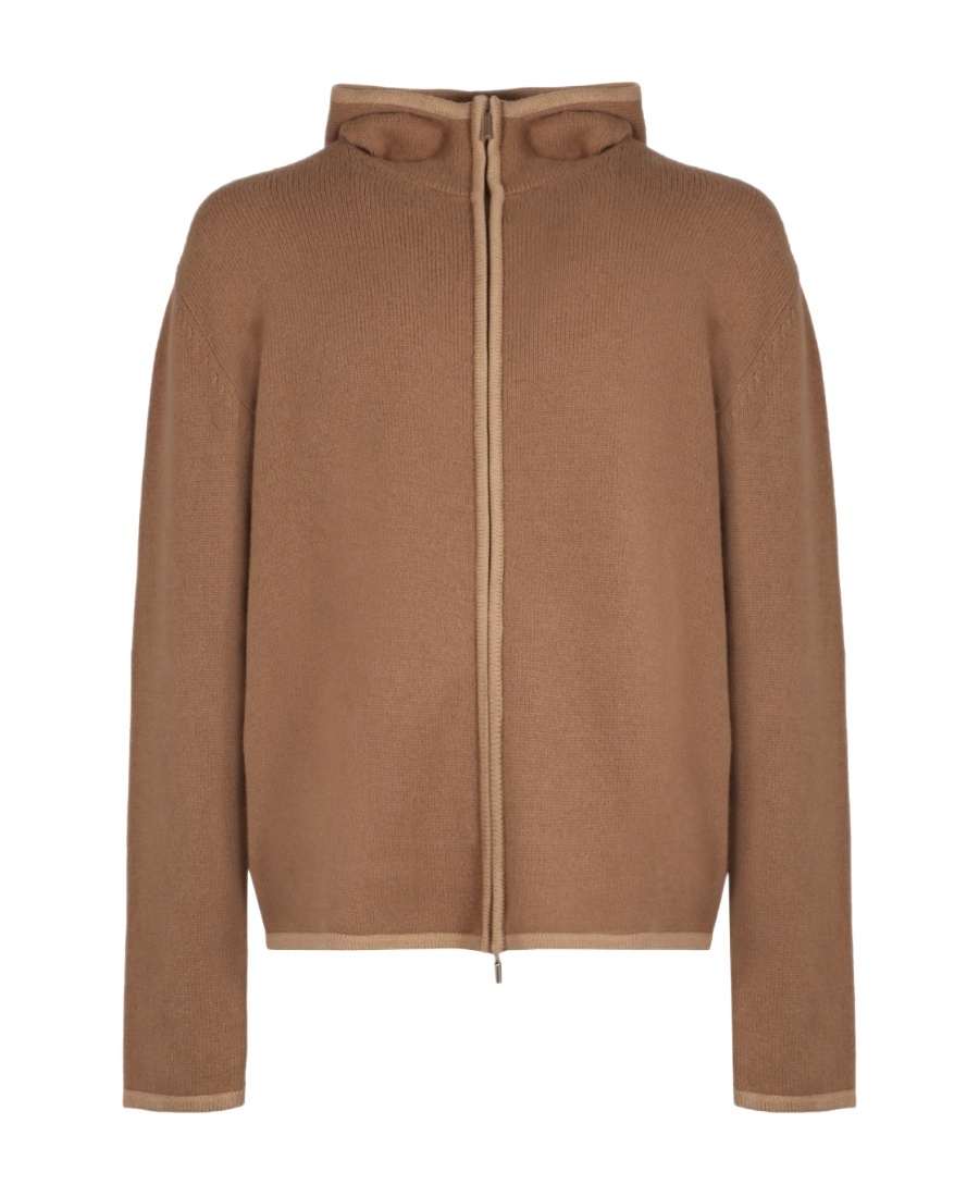 Ferragamo Hooded Zip-up Cardigan Long Sleeves In Brown