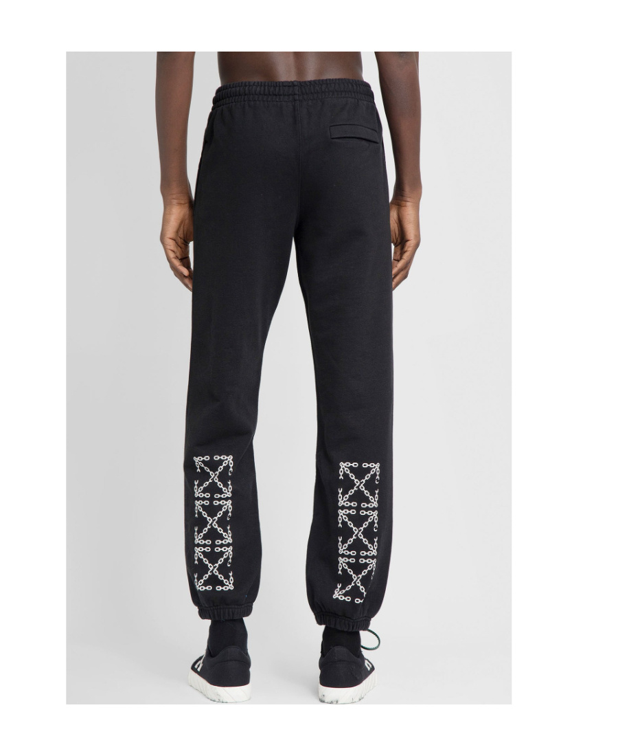 Off-white Wide-leg Cotton Joggers With Cuffed Hem In Black