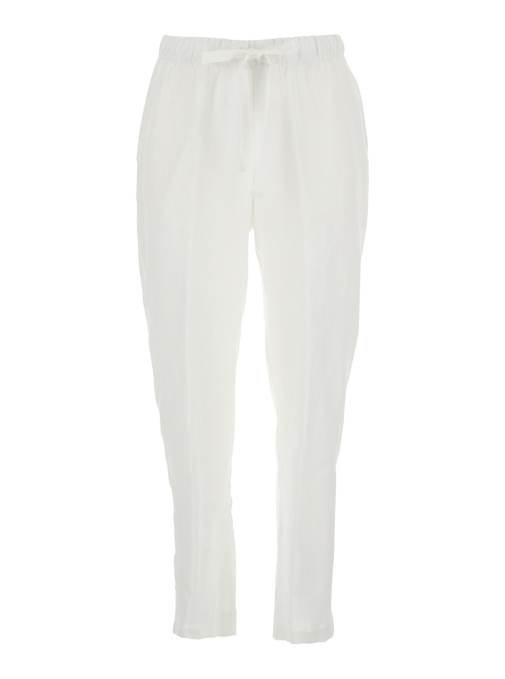 Semicouture White Pants With Elastic Waist With Drawstring In Linen Woman