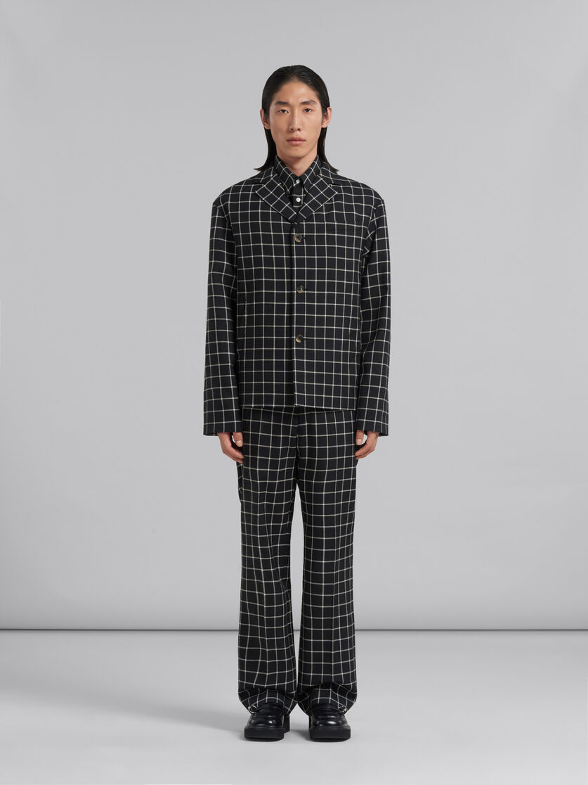 Marni Grid-pattern Single-breasted Blazer In Black