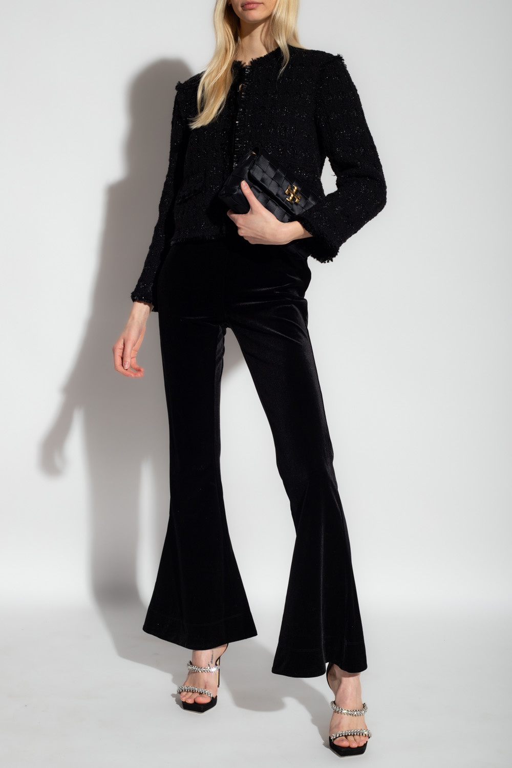 Tory Burch Tinsel-tweed Cropped Jacket In Black
