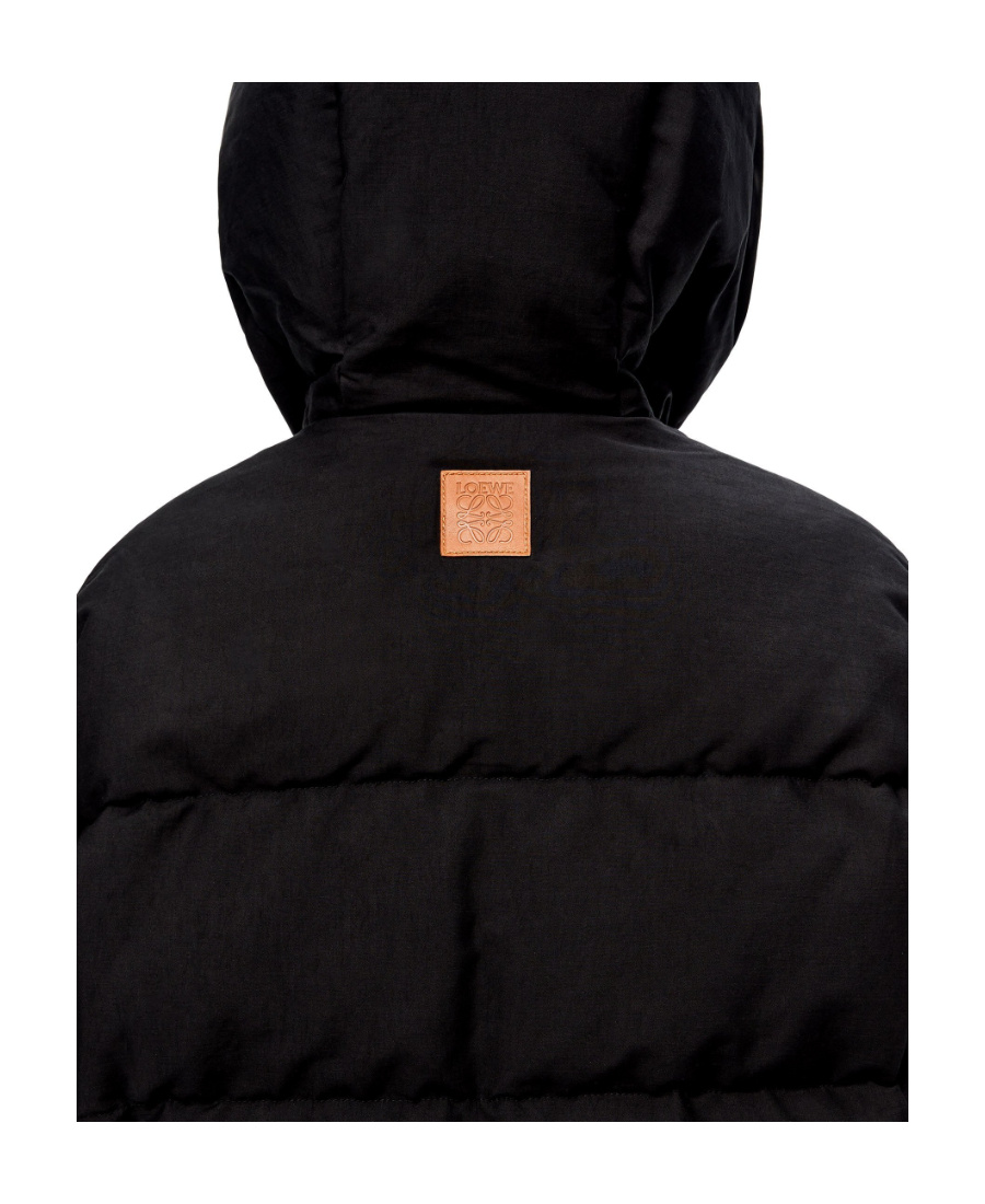 Shop Loewe Drawstring Hooded Down Jacket In Black